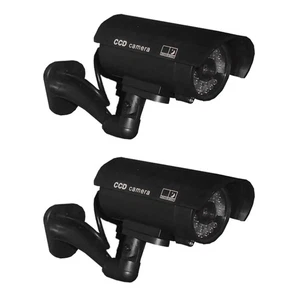 Plastic 2x Dummy Security Camera Fake Flashing Home Surveillance Waterproof - Picture 1 of 14