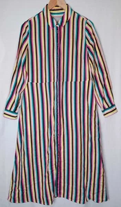 Pure Collectio Linen Shirt Dress Size 10 Black Multi Stripe Long Sleeve Pockets - Picture 1 of 9