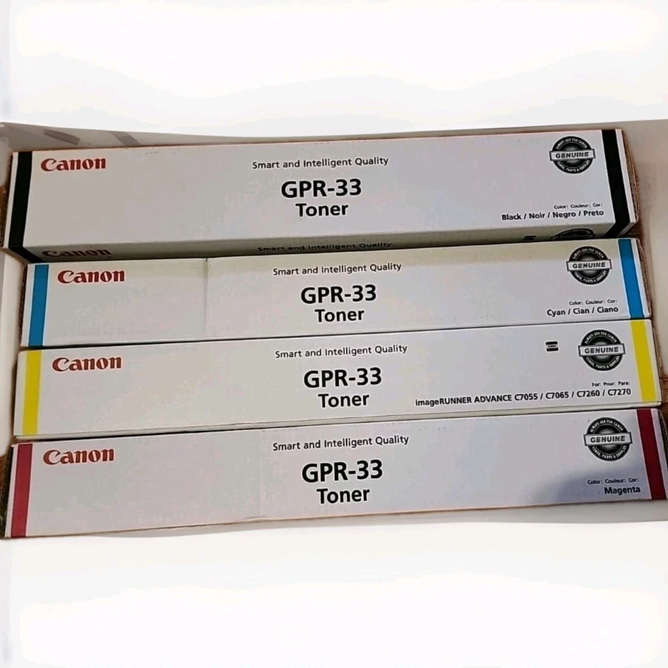 ¡JUEGO DE 4! Cartuchos de tóner Canon GPR-33 OEM negro cian amarillo magenta / SELLADOS Foto 1 de 2