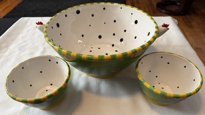 Juego de cuencos de pollo a lunares Department 56 vintage - Juego de 3 piezas - Nuevo con etiquetas Foto 1 de 4