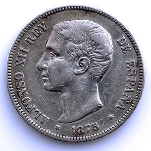 SC-Alfonso XII - 5 Peseten 1875** DEM. Madrid. Silber 25 g. - Picture 1 of 2