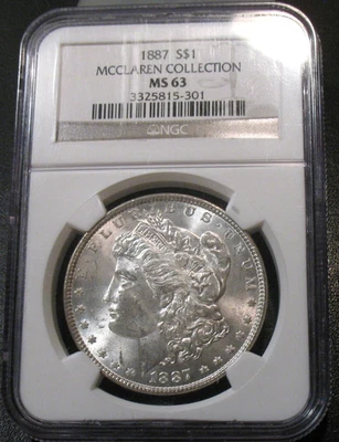 1887 Morgan Dollar MS63 NGC MCCLAREN COLLECTION GREAT LUSTER 90 % SILVER - Image 1 of 2