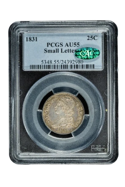 1831 Capped Bust Quarter Small Letters PCGS AU55 CAC - Image 1 of 4