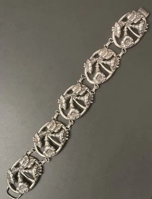 Vintage DANECRAFT Sterling Silver 925 FLOWER REPOUSSE  5 Panel Bracelet 27.3 Gms - Image 1 of 4