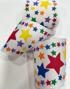 2 1/2” Multicolor & Size STARS ⭐️ Grosgrain Ribbon 🎀 BY THE YARD (36") BTY - Picture 1 of 1