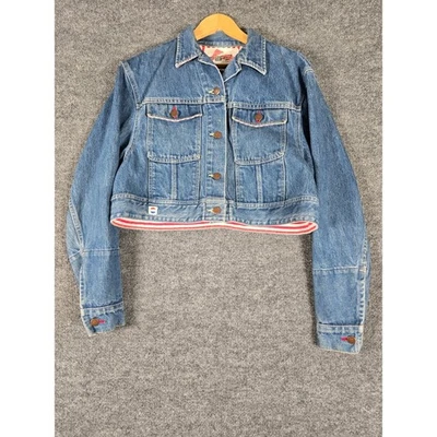 Vintage Pepsi Denim Jacket Women's Blue Jean Trucker Style Striped Lining Sz 11 - Image 1 of 4