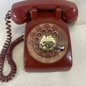 Telefono Scrivania Vintage Anni 60 Bell System/Western Elettrico Quadrante Rotante Rosso Funzionante - Foto 1 di 12