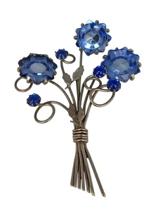 Vintage Unusual Hollowed/Inverted Glass Faceted Stones Floral Brooch (A7314) - Picture 1 of 6