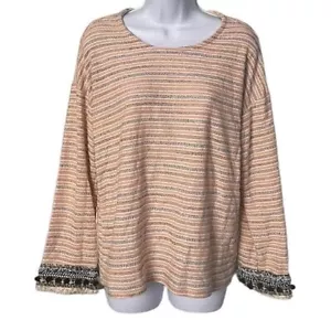 Style & Co Women's Boho Sweater Pink and Gray Pom Pom Long Sleeves Size M NWT - Picture 1 of 16