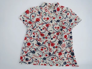 Damen Bluse Gr. 42 Kurzarm wollweiß mit Punkte-Muster 70er-Jahre Retro - Bild 1 von 4