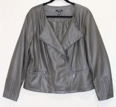 Chaqueta de moto ligera de cuero sintético Alfani para mujer talla L ¡suave oliva! Detalle trenzado Foto 1 de 4