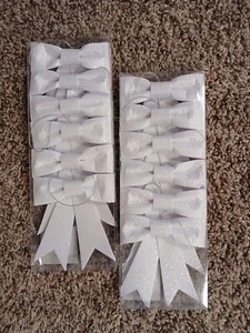 12 White Glitter Ornament Christmas Bows - Picture 1 of 2