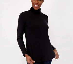 Túnica Susan Graver Weekend Essentials Cool Touch Cuello Simulado Negro Grande A517445 - Imagen 1 de 4