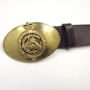 Polo Ralph Lauren Equestrian Belt Brown Leather Brass Horse Buckle Made England - Picture 1 of 15