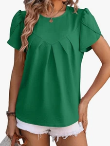 NEW HOUZONIY Women's Crew Neck Petal Sleeve Chiffon Blouse Size Large - Picture 1 of 1