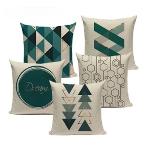 Farmhouse Geometric Cushion Covers Green White Pillow Cases On The Cushion Cover - Picture 1 of 48
