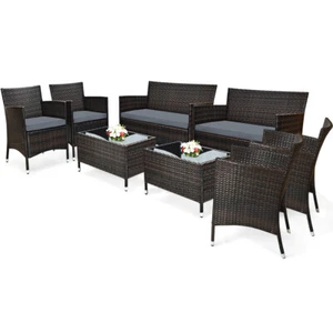 Costway 8PCS Rattan Patio Furniture Set Cushioned Sofa Chair Coffee Table Grey - Picture 1 of 10