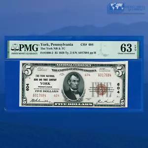 Fr.1800-2 1929 $5 National Bank & Trust Of YORK, PA, Charter #604, PMG CU 63 EPQ - Picture 1 of 3