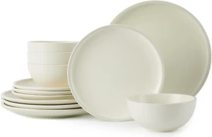White Ceramic Dinnerware Sets, Microwave Safe Plates and Bowls Sets, Stoneware D - Picture 1 of 7