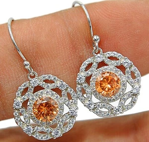 4CT Treated Padparadscha Sapphire & Topaz 925 Solid Sterling Silver Earrings - Imagen 1 de 1