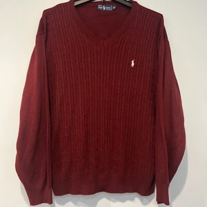 Polo Ralph Lauren Vintage Burgunderrot Zopfmuster V-Ausschnitt Baumwolle Pullover Größe 2xl USA - Bild 1 von 6