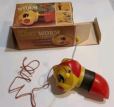 Vintage Slinky Worm Pull Toy Original W/ Box~James Ind - Image 1 of 4
