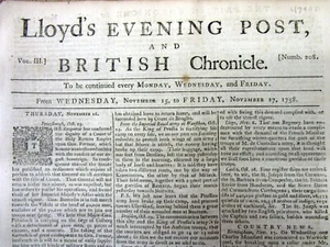 1758 newspaper FRENCH & INDIAN WAR Louisburg CANADA  Colonial Georgia INDIAN WAR - Picture 1 of 6