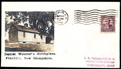725 Webster First Day Cover FDC Hanover NH Oct 24 1932 Beazell Photo Cachet 23d - Image 1 of 2