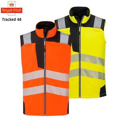 Hi-Vis Softshell Gilet Reflective Safety Vest Waterproof Workwear Zip Bodywarmer - Image 1 of 3