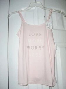 NWT~WOMEN'S~DANSKIN~OH SO SOFT~LOVE MORE WORRY LESS~STRAPPY LOGO TANK TOP Size S - Picture 1 of 9