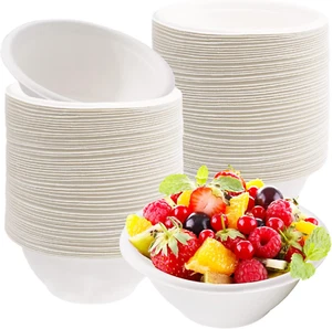 100 Pack 8 Oz Disposable Paper Bowls,Compostable Bagasse Bowls,Small Biodegradab - Picture 1 of 12