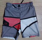 Boys Grey, White and Red OP Ocean Pacific Swim Shorts. Size S Age 6-7 Years. 