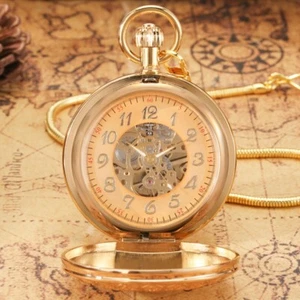 Men's Mechanical Self-Winding Pocket Watch Double Hunter Fob Watches Copper Case - Picture 1 of 10
