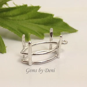 Sterling Silver Marquise Pre-Notched Dangle Pendant Setting (8x4mm-20x10mm). - Picture 1 of 7