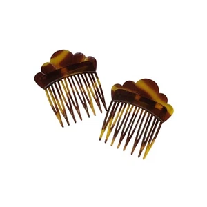 Pair 2 Vintage Goody Hair Side Combs Canada Faux Tortoise Shell Scalloped 2" - Picture 1 of 6