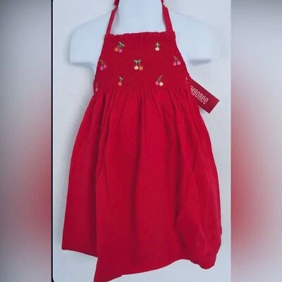 Vestido de sol Gymboree menina vermelho rosa bordado cereja halter top 18-24 - Imagem 1 de 3