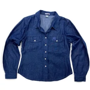 Helly Hansen Womens M Denim Shirt Button Front Long Sleeve Collared Blue Cotton - Picture 1 of 13