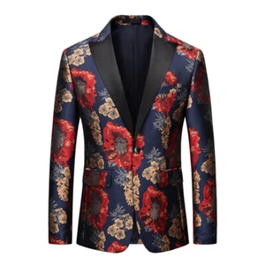 Hombres Jacquard Pico Solapa Traje Blazer Vestido Chaqueta Fiesta Escenario Showman Disfraz - Imagen 1 de 9