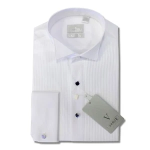 Men's Wing Collar Pleated Front French Cuff Slim Fit Tuxedo Shirt - Picture 1 of 4