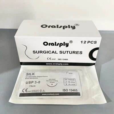 ORALSPLY 6 Boxes Dental Oral Surgical Sutures SILK 3-0 Black Braided 3/8 Reverse Cutting