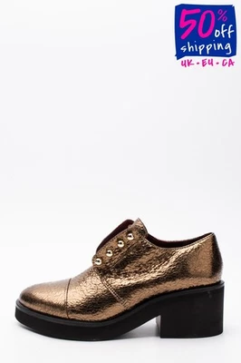 PVP €145 APEPAZZA Zapatos Mocasines de Cuero US7 UK4 EU37 Efecto Metálico y Grietado Foto 1 de 4