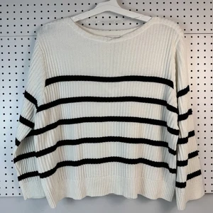 Ava & Viv 2X black white striped ribbed sweater minimalist NWT - Picture 1 of 9