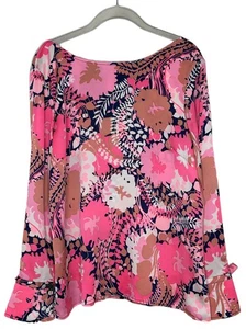 Top Talbots Mujer Rosa Floral Botón Espalda Ligero Lazo Manga Artístico Talla L - Imagen 1 de 6