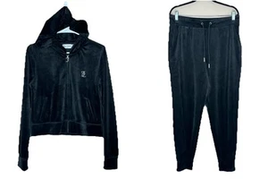 Juicy Couture Black Liquorice Velour Track Suit Jogger Set NWT $199 Women’s L - Picture 1 of 11