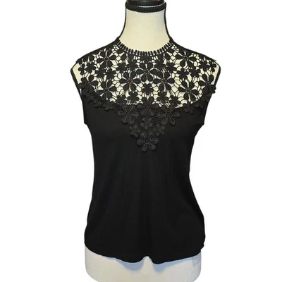 Top Whimsigoth para mujer talla grande negro encaje acanalado cuello alto hada grunge gótico Foto 1 de 4