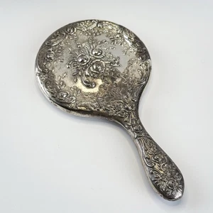 Victorian Silver Vanity Mirror – Ornate Floral Rose Design Handle - Picture 1 of 8