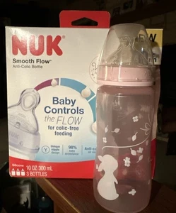 NUK Smooth Flow Anti Colic Baby Bottle, 10 oz, 3 Pack, Pink Bunny Safe Temp - Picture 1 of 14