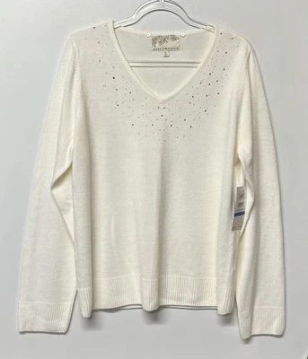 NUEVO Suéter Pullover Debbie Morgan Para Mujer Talla XL Blanco Estrás Foto 1 de 4
