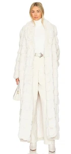 Abrigo de piel sintética en capas blanco roto Lita by Ciara talla mediana 59 pulgadas de largo precio de venta sugerido por el fabricante $598 - Imagen 1 de 9