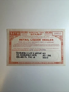 Special Tax Stamp - Retail Liquor Dealer - FYE 1947 - US Revenue - Picture 1 of 2
